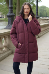 Burgundy Hooded Longline Puffer Coat
