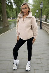 Oatmeal 1/4 Zip Teddy Sweatshirt