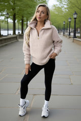 Oatmeal 1/4 Zip Teddy Sweatshirt