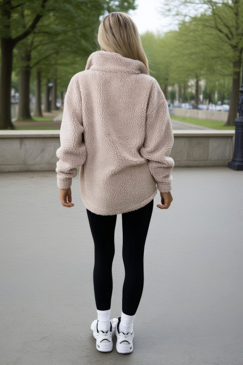 Oatmeal 1/4 Zip Teddy Sweatshirt