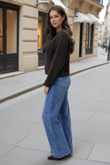 Chocolate Knitted Gold Button Front Cardigan