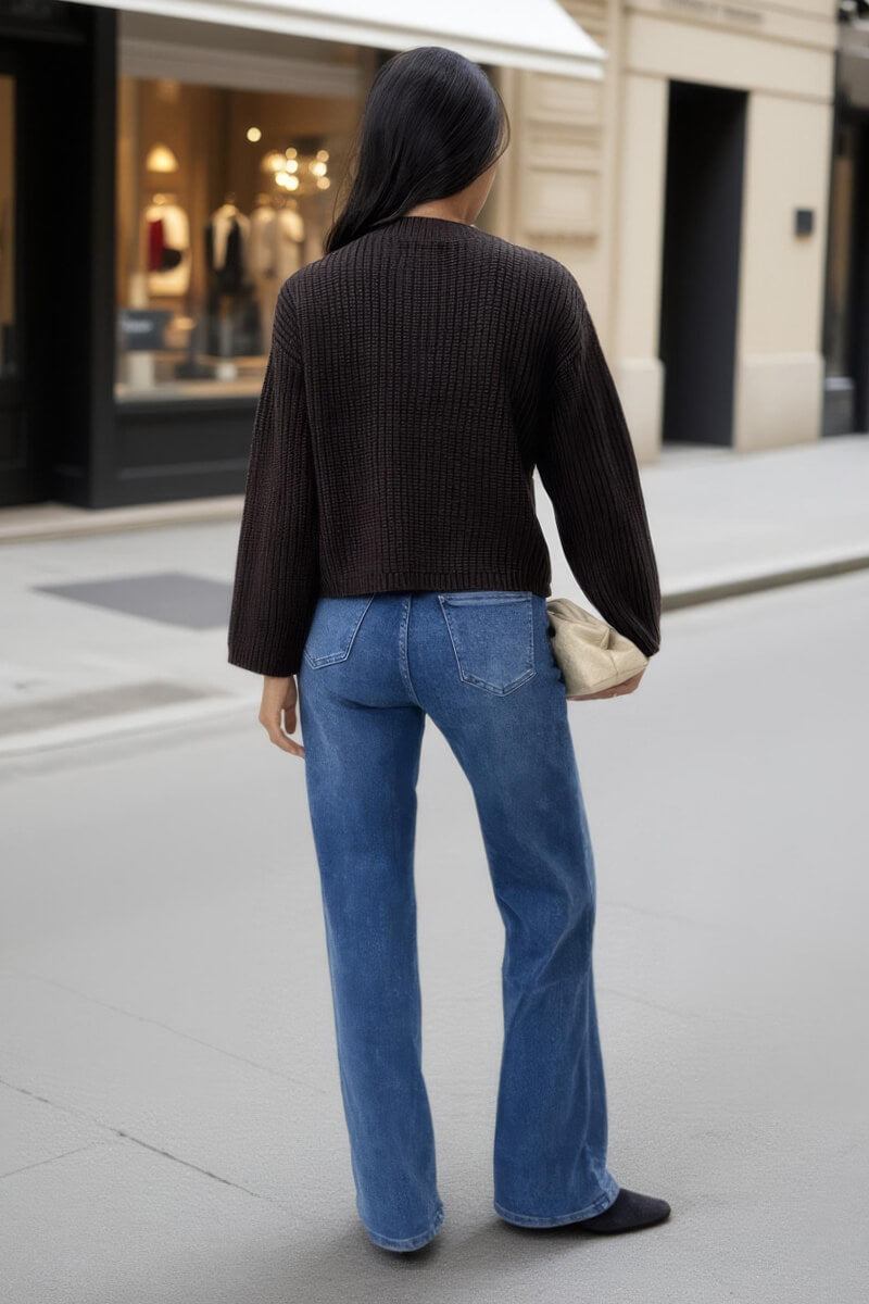 Chocolate Knitted Gold Button Front Cardigan