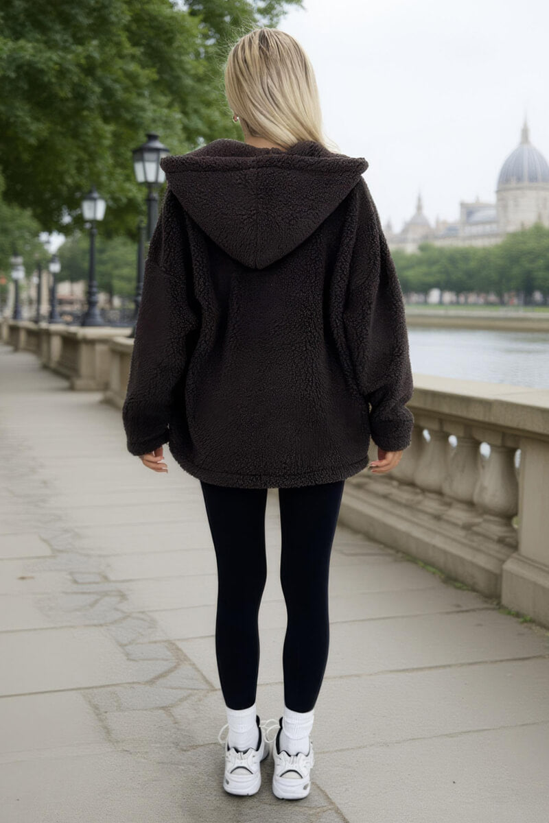 Chocolate Pocket Detail Hooded Teddy Jacket