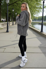 Grey Pocket Detail Hooded Teddy Jacket