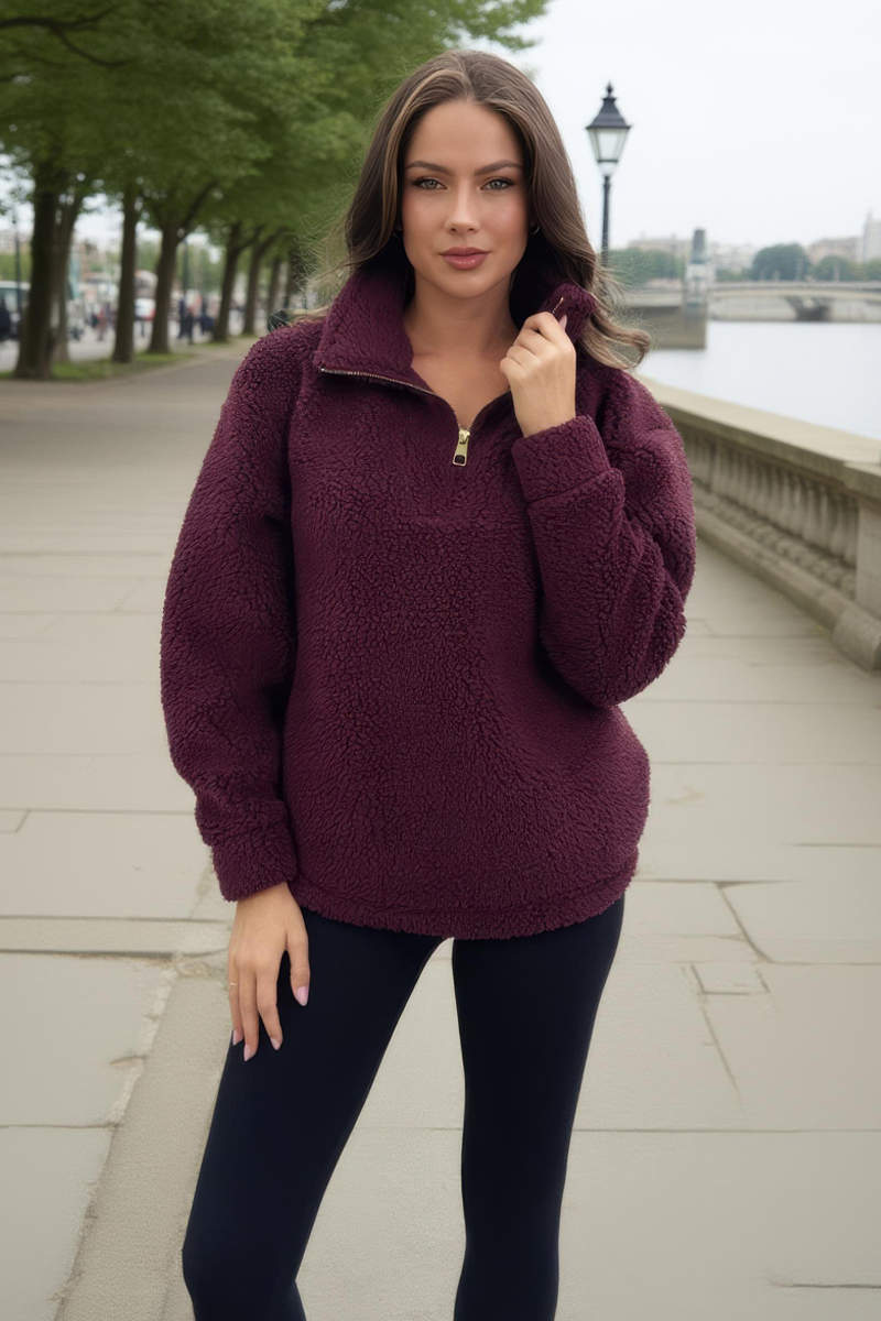 Burgundy 1/4 Zip Teddy Sweatshirt