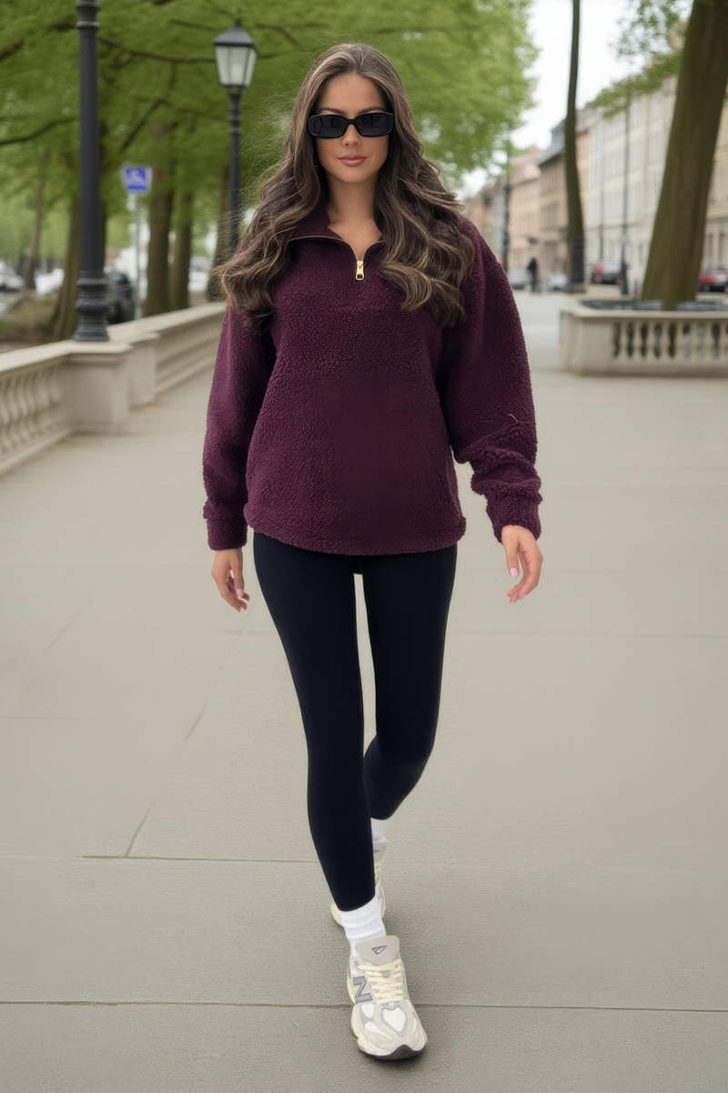 Burgundy 1/4 Zip Teddy Sweatshirt