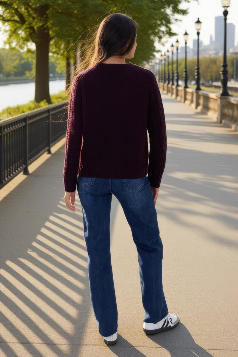 Burgundy Round Neck Knit Jumper