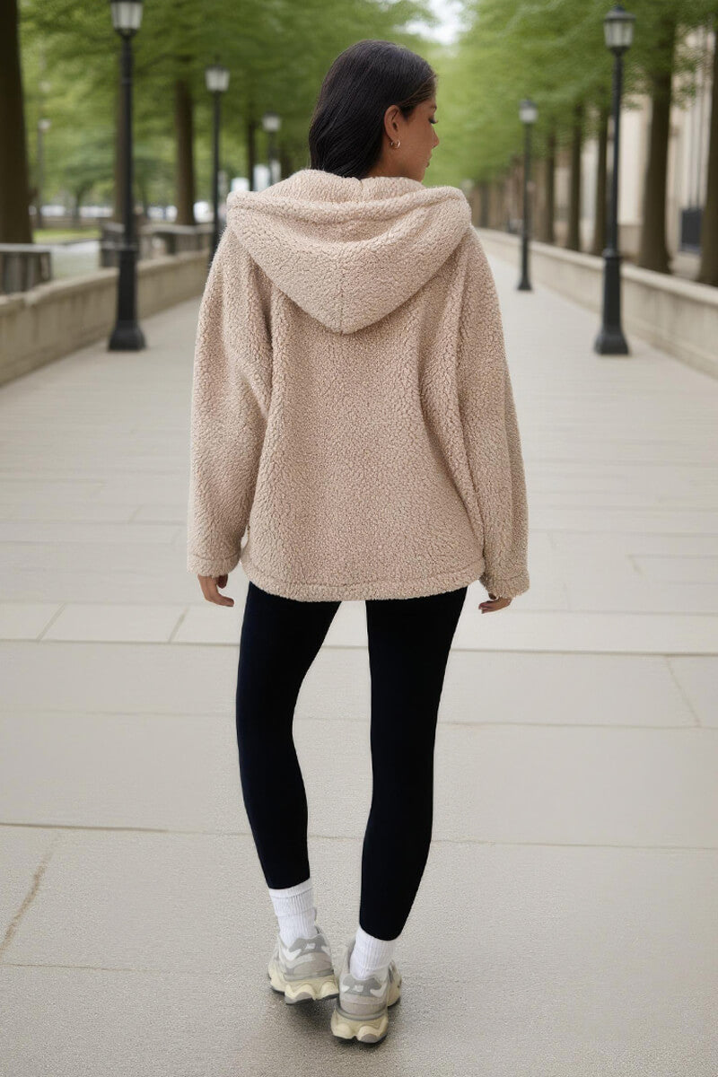 Oatmeal Pocket Detail Hooded Teddy Jacket