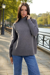 Grey Mock Neck Split Hem Jumper