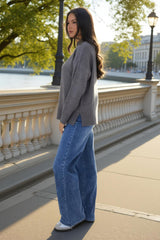 Grey Mock Neck Split Hem Jumper