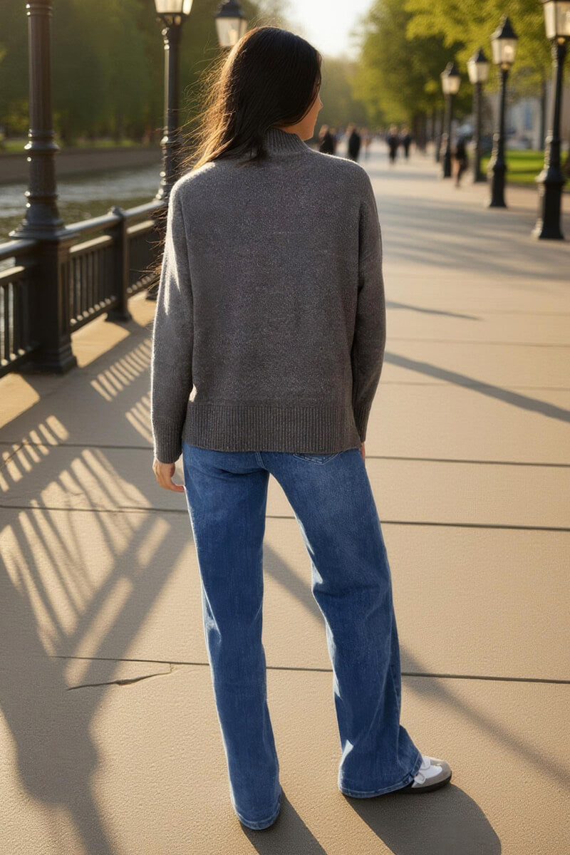 Grey Mock Neck Split Hem Jumper