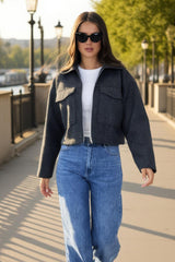 Dark Grey Marl Zip Up Pocket Detail Boxy Jacket