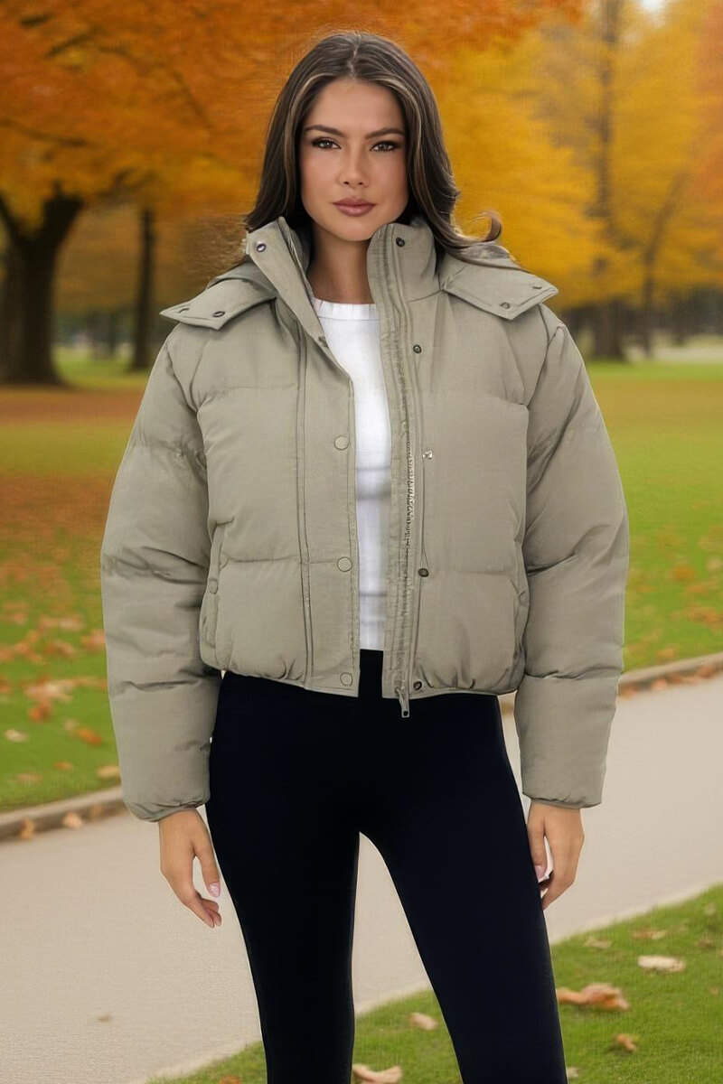 Sage Hooded Short Puffer Coat