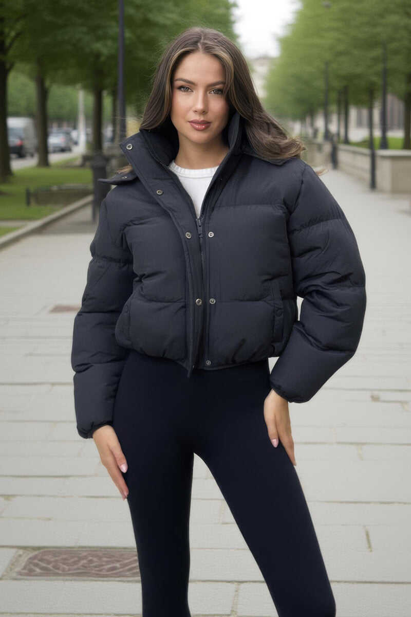 Black Hooded Short Puffer Coat