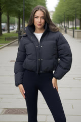 Black Hooded Short Puffer Coat