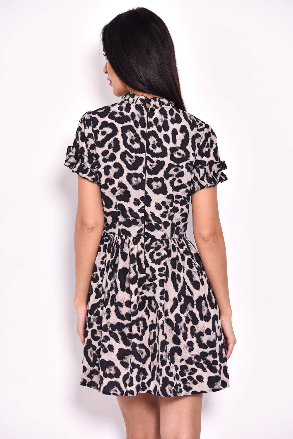 Animal Print Frill Detail Skater Dress