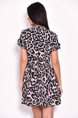 Animal Print Frill Detail Skater Dress