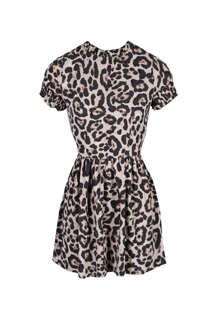 Animal Print Frill Detail Skater Dress