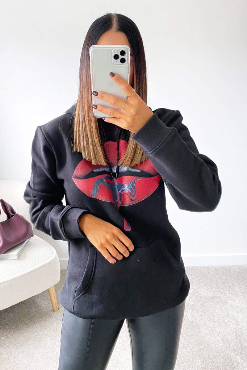 Black Red Lips Hoodie