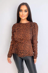 Camel Leopard Print Peplum Top