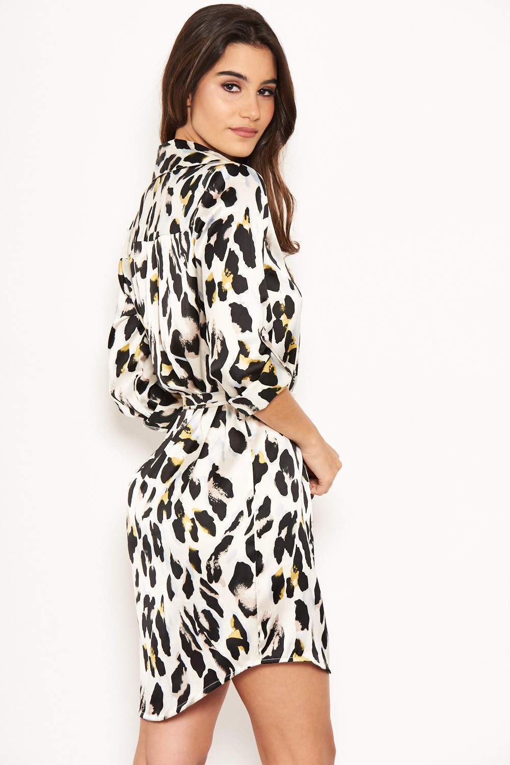 Cream Animal Print Shirt Dress