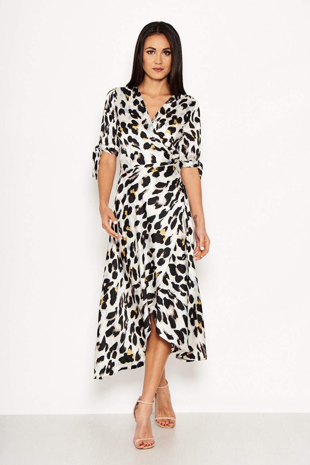 Cream Animal Wrap Print Dress