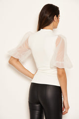 Cream Puff Sleeve Knitted Top