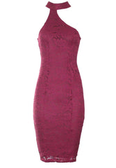 Plum Lace Choker Bodycon Dress