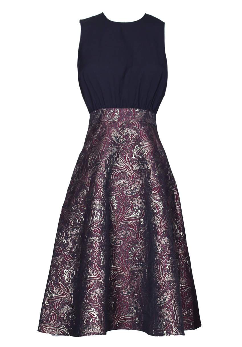 Plum Printed Metallic 2 in 1 Midi Dress