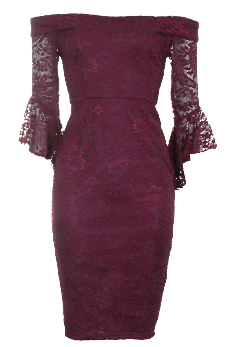 Plum Bardot Lace Dress