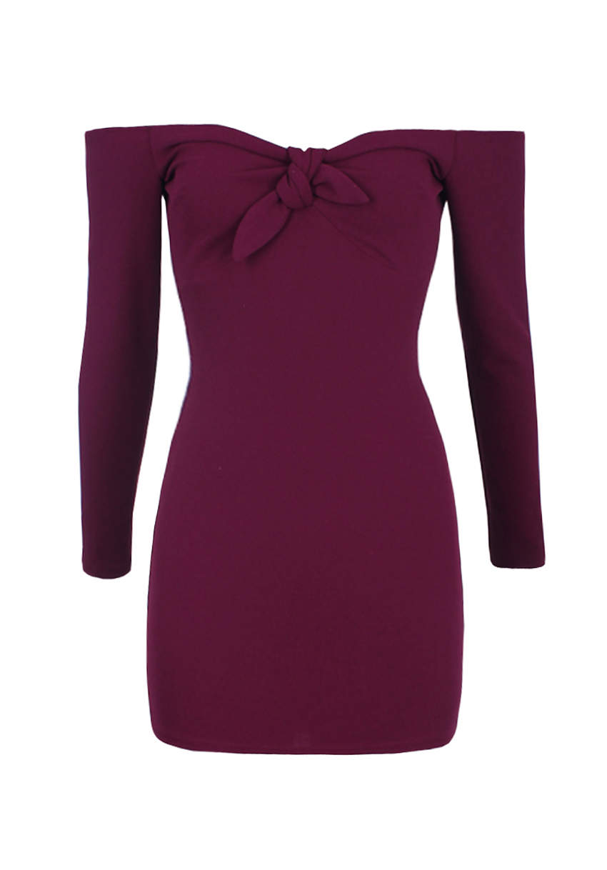 Plum Long Sleeve Off The Shoulder Midi Dress