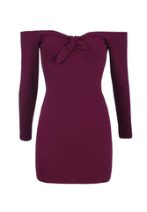 Plum Long Sleeve Off The Shoulder Midi Dress