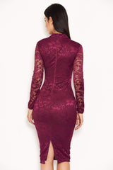 Plum Lace Midi Dress With Long Sleeves