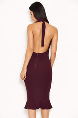 Plum Backless Fishtail Midi Dress