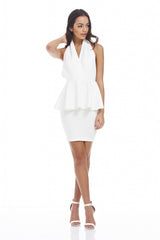 Deep V Halter Neck Peplum Dress