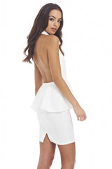 Deep V Halter Neck Peplum Dress