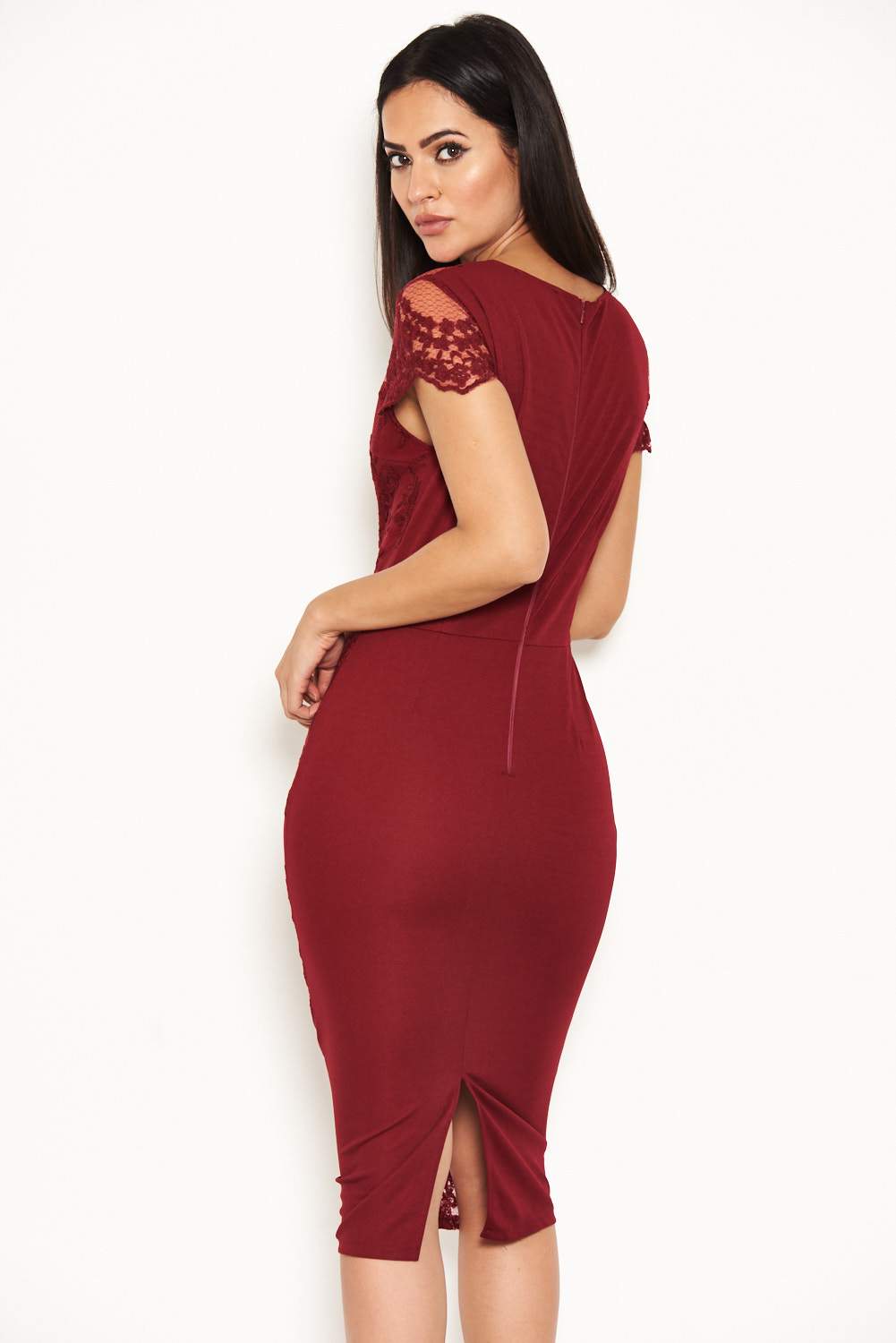 Plum Floral Lace Midi Dress