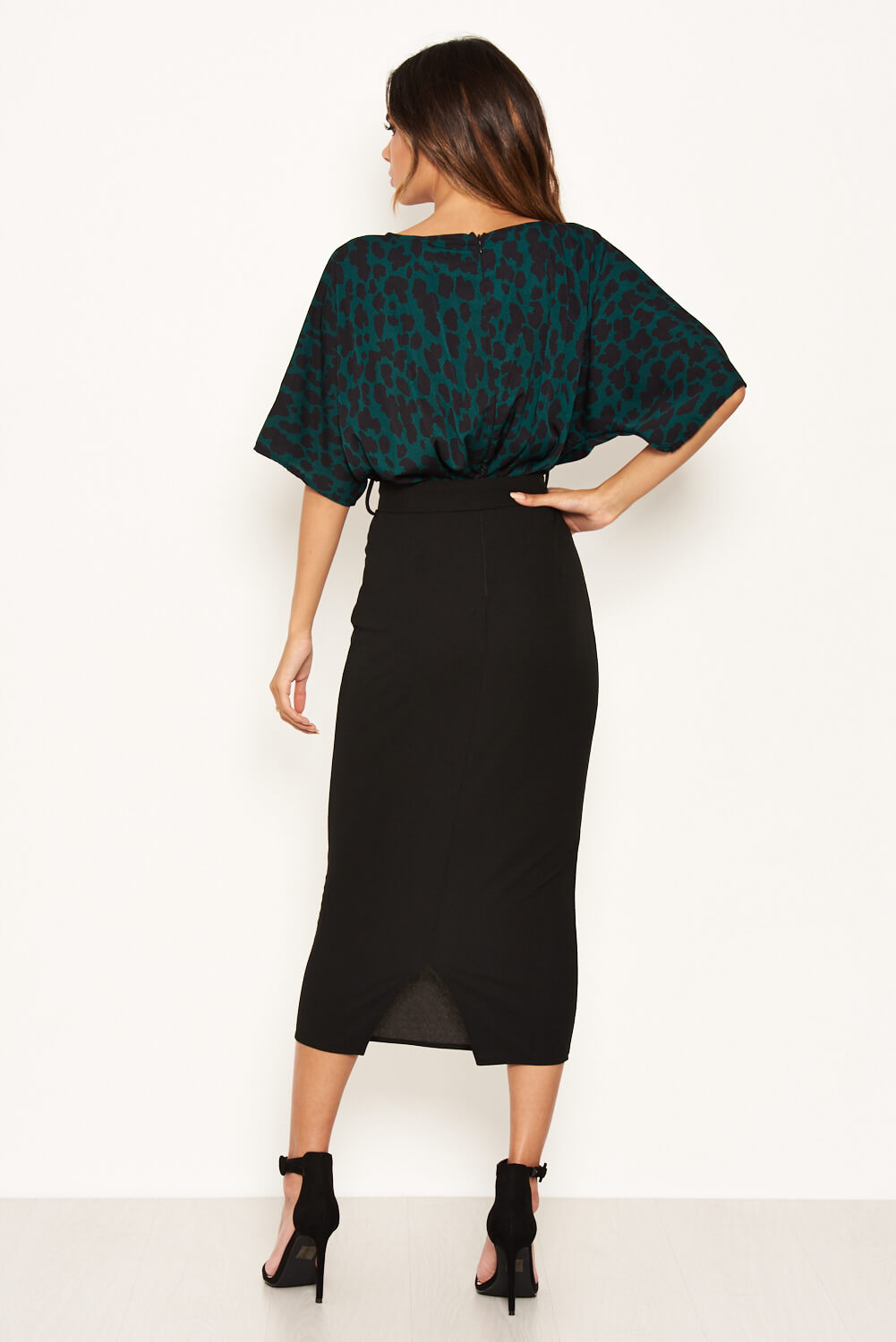 Green Animal Print 2 In 1 Midi Dress