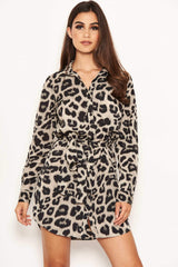 Grey Animal Print Shirt Dress