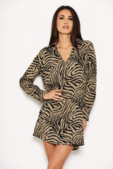 Khaki Animal Print Shirt Dress
