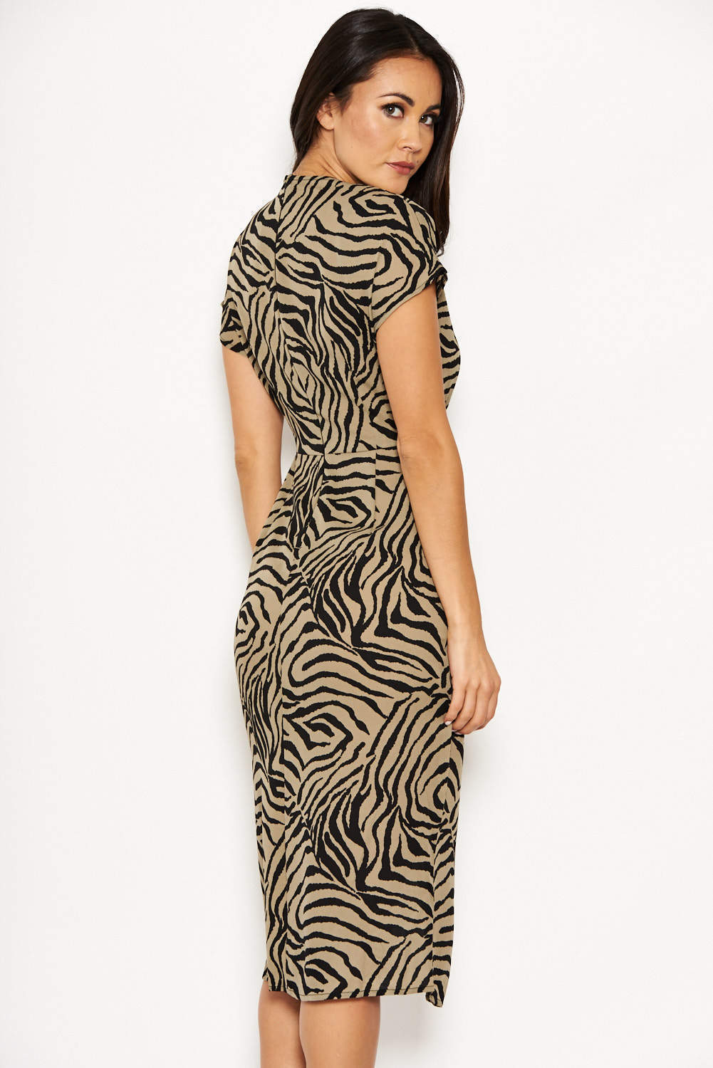 Khaki Animal Print Wrap Style Dress