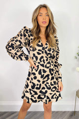 Multi Animal Print Long Frill Sleeve Dress