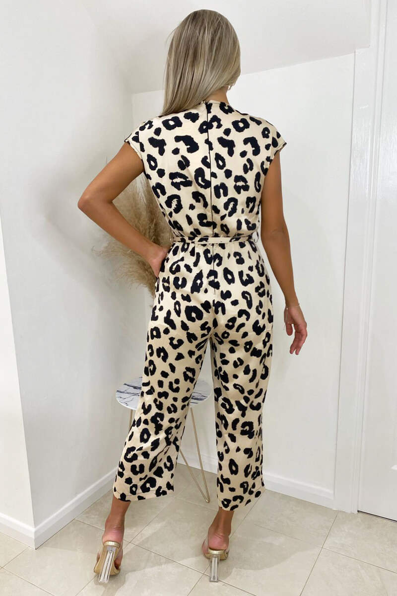 Multi Animal Printed Tie Waist Jumpsuit