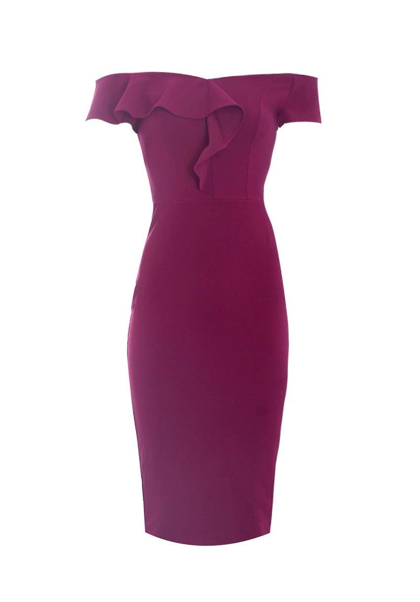 Plum Frill Detail Midi Dress