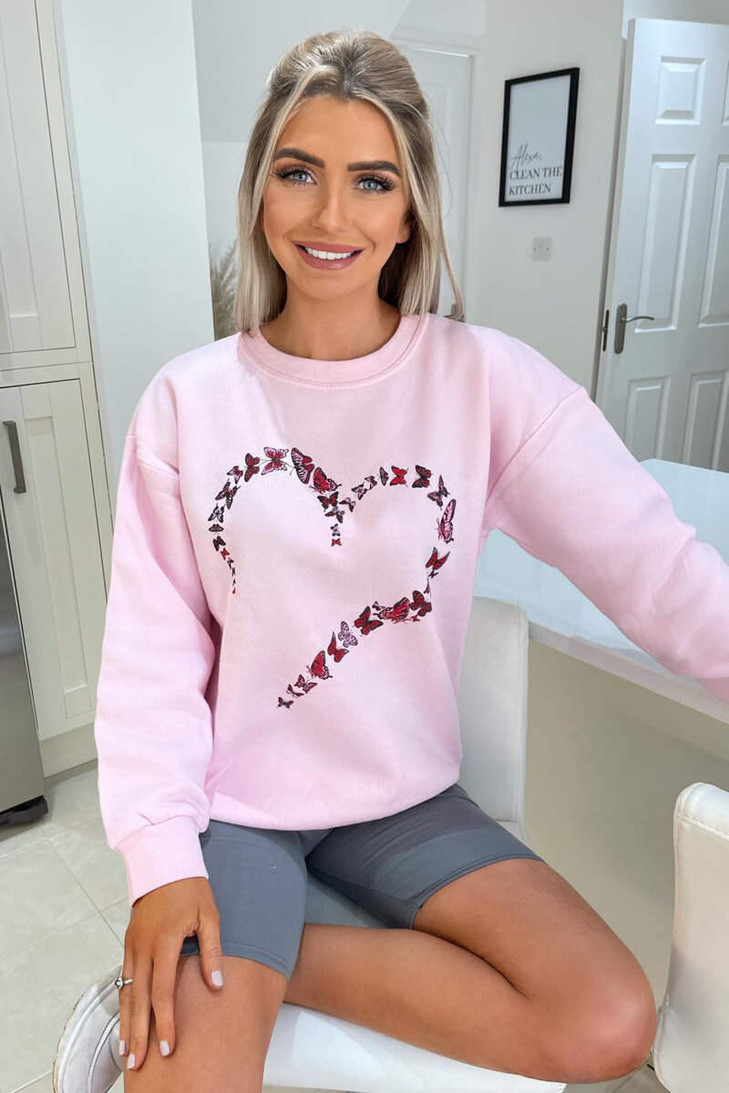 Pink Butterfly Printed Oversized Sweatshirt