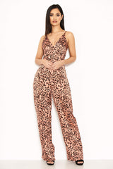 Pink Leopard Print V-Neck Jumpsuit
