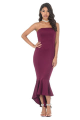 Plum Bandeau Fishtail Dress