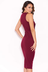 Plum Bodycon Dress With Floral Embroidery