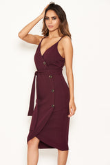 Plum Button Front Detail Bodycon Midi Dress
