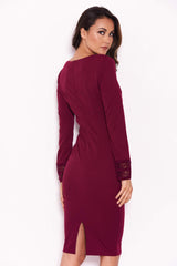 Plum Crochet Detail Bodycon Midi Dress